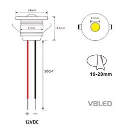 Set de 3 Mini Spot encastrés 1W IP65 Blanc Chaud Incluant Transformateur LED 6W