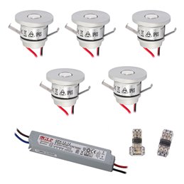 Set of 4 1W LED mini recessed spotlights IP65 warm white with RF radio driver 12V and remote control