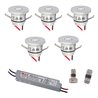 Set of 5 1W Mini Recessed Spotlights IP65 Warm White Incl.12W LED Transformer 12V DC