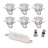 Set van 6 1W Mini Inbouwspot IP65 Warm Wit Incl.12W LED Transformator