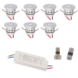 Set de 12 mini spots encastrés LED 1W en aluminium blanc chaud avec bloc d'alimentation radio RF