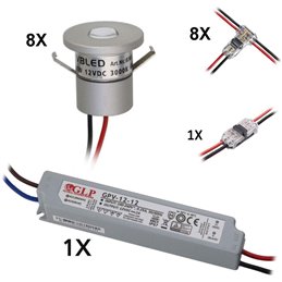 Set van 4 LED Aluminium Mini Inbouwspots 3000K met 6W LED Transformator - Zwart