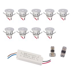 Set de 11 mini spots encastrés LED 3W en aluminium "Luxonix" blanc chaud avec bloc d'alimentation dimmable