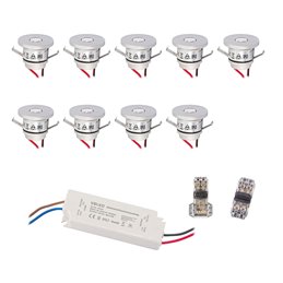 Set of 4 1W LED mini recessed spotlights IP65 warm white with RF radio driver 12V and remote control