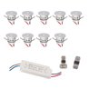 Set of 9 1W Mini Recessed Spotlights IP65 Warm White Incl.12W LED Transformer 12V DC