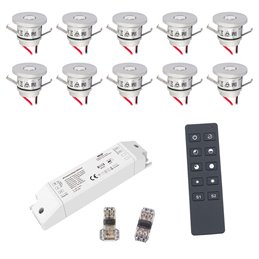 Set of 4 1W LED mini recessed spotlights IP65 warm white with RF radio driver 12V and remote control