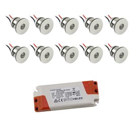 VBLED - LED-Lampe, LED-Treiber, Dimmer online beim Hersteller kaufen|9er Set 1W Mini-Einbauspot Inkl. LED Trafo IP67 wasserdicht 12V DC