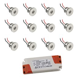 3 KIT "FORTIS" 3W LED aluminium mini recessed spotlight warm white with power supply 12VDC