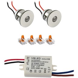 VBLED - LED-Lampe, LED-Treiber, Dimmer online beim Hersteller kaufen|4-er Set 1W LED Mini Einbaustrahler IP44 warmweiß mit RF Funk Netzteil