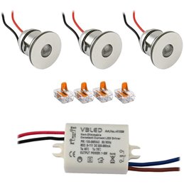 Set van 2 1W LED Aluminium Mini Inbouwspots met Voeding - Zwart