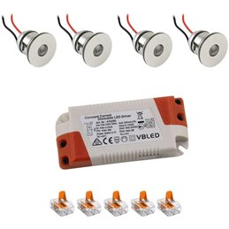 Set of 4 1W Mini LED recessed spotlights warm white with power supply unit