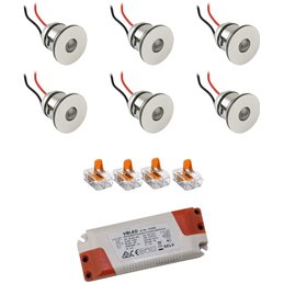 Set of 4 1W LED mini recessed spotlights IP65 warm white with RF radio driver 12V and remote control