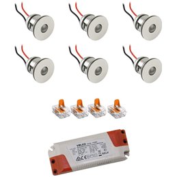 Set of 6 3W mini recessed spotlights "NOVOS" warm white 3000K 12V DC Warm white Incl.LED transformer