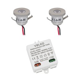 Lot de 2 mini spots encastrés 3W Spot encastré "NOVOS" 3000K 12V DC Blanc chaud Transformateur LED inclus