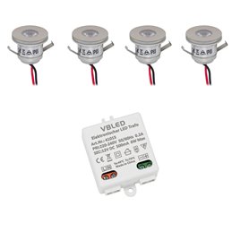 Set of 4 1W mini recessed spotlights Incl. LED transformer 12V DC