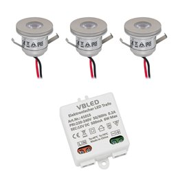 VBLED - LED-Lampe, LED-Treiber, Dimmer online beim Hersteller kaufen|6er-Set 1W LED Mini Einbauspot - "FOCOS" Minispot - 12V DC - IP20 - 3000K - Schwenkbar - Schwarz