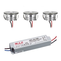 Set de mini spots encastrés 3W "NOVOS" blanc chaud 3000K 12V DC Blanc chaud Transformateur LED inclus