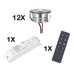 Set of 4 1W LED mini recessed spotlights IP44 warm white with RF radio power supply unit