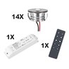 Set of 14 3W LED Mini Spot recessed spotlights warm white dimmable with radio power supply unit and remote control