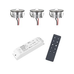 3 KIT "FORTIS" 3W LED aluminium mini recessed spotlight warm white with power supply 12VDC