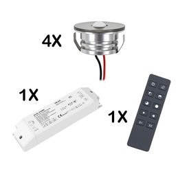 Set van 6 1W LED aluminium mini inbouwspots warm wit met dimbare voeding - zilver