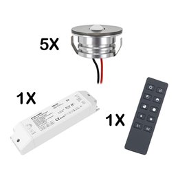 Set of 4 1W LED mini recessed spotlights IP65 warm white with RF radio driver 12V and remote control