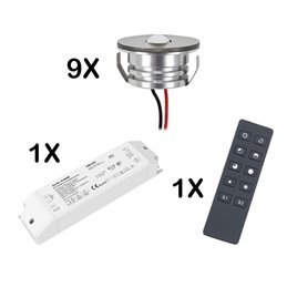 Juego de 8 mini focos empotrables 3W 700mA 160lm blanco cálido con fuente de alimentación regulable