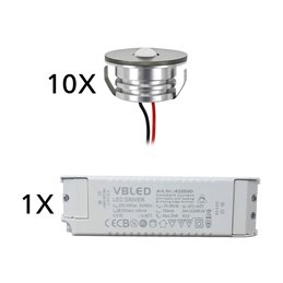 Set van 6 3W mini inbouwspots "NOVOS" warm wit 3000K 12V DC Warm wit Incl.LED transformator