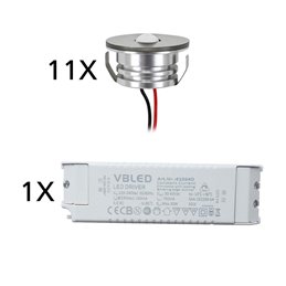 Set of 4 1W LED mini recessed spotlights IP65 warm white with RF radio driver 12V and remote control