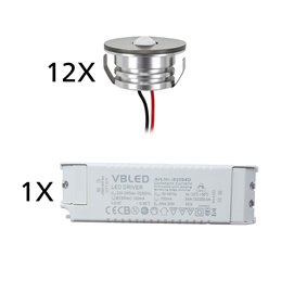 Set of 4 1W LED mini recessed spotlights IP65 warm white with RF radio driver 12V and remote control