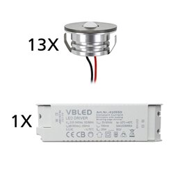 6 KIT "FORTIS" 3W LED aluminio mini foco empotrable blanco cálido con alimentación 12VDC