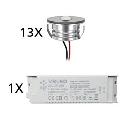 Set de 3 Mini Spot encastrés 1W IP65 Blanc Chaud Incluant Transformateur LED 6W