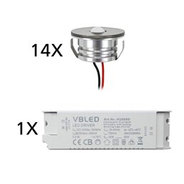 Set van 7 3W LED aluminium mini inbouwspots "Luxonix" warm wit met dimbare voedingseenheid
