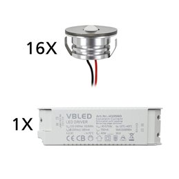 VBLED - LED-Lampe, LED-Treiber, Dimmer online beim Hersteller kaufen|16er Set 3W LED Aluminium Mini Einbaustrahler Spot "Luxonix" warmweiß mit dimmbarem Netzteil