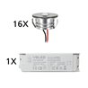 Set van 16 3W LED aluminium mini inbouwspots "Luxonix" warm wit met dimbare voedingseenheid