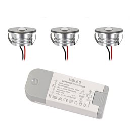 Set van 3W LED aluminium mini inbouwspots "Luxonix" warm wit met dimbare voedingseenheid