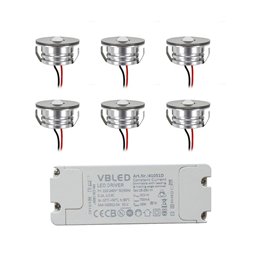 Set of 4 1W LED mini recessed spotlights IP65 warm white with RF radio driver 12V and remote control