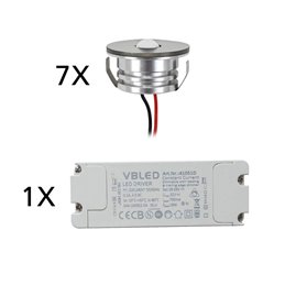 Set van 9 1W mini inbouwspots Incl. LED transformator IP67 waterdicht 12V DC