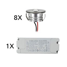 Set van 6 3W mini inbouwspots "NOVOS" warm wit 3000K 12V DC Warm wit Incl.LED transformator