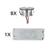 Set of 8 3W LED aluminium mini recessed spotlights "Luxonix" warm white with dimmable power supply unit
