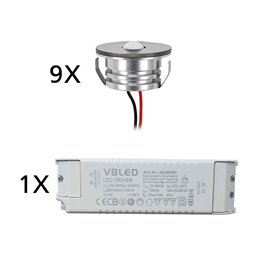 Lote de 7 mini focos empotrables de aluminio LED de 3W "Luxonix" blanco cálido con fuente de alimentación regulable