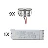 LED aluminium mini recessed spotlight "Luxonix" IP65 Set of 9 with dimmable power supply unit
