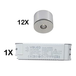 Set van 1W Mini Inbouwspot IP65 Warm Wit Incl.6W LED Transformator 12V DC