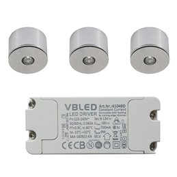 VBLED - LED-Lampe, LED-Treiber, Dimmer online beim Hersteller kaufen|10-er Set 1W Mini-Einbauspot IP65 Warmweiss Inkl.12W LED Trafo 12V DC