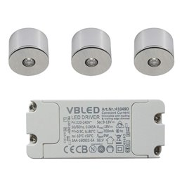 Lot de 9 mini-spots LED 3W / spot encastrable / IP65 / WW / avec bloc d'alimentation LED dimmable