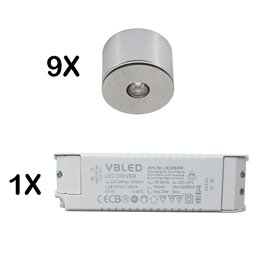 VBLED - LED-Lampe, LED-Treiber, Dimmer online beim Hersteller kaufen|12er-Set 3W LED Mini Einbauspot - "OCULOS" Minispot 3000K mit Funk Netzteil und Fernbedienung Silber