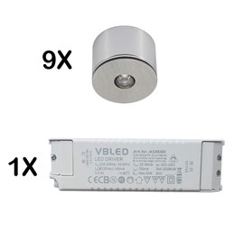 Set of 4 1W LED mini recessed spotlights IP65 warm white with RF radio driver 12V and remote control