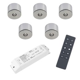 Set of 4 1W LED mini recessed spotlights IP65 warm white with RF radio driver 12V and remote control