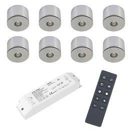 Set of 4 1W LED mini recessed spotlights IP65 warm white with RF radio driver 12V and remote control