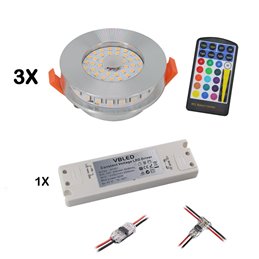 VBLED - LED-Lampe, LED-Treiber, Dimmer online beim Hersteller kaufen|3er Set RGB+WW LED Einbauleuchten 12VDC 6W inkl. Wandsteuerung und Netzteil